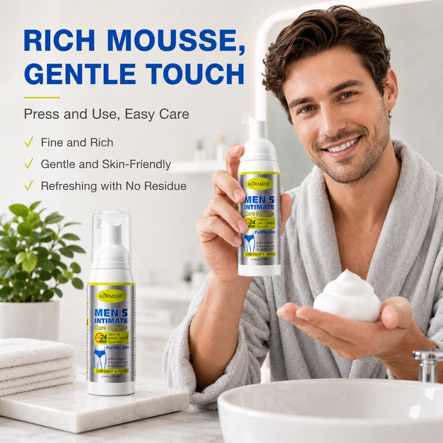 Men using KORMESIC intimate care mousse