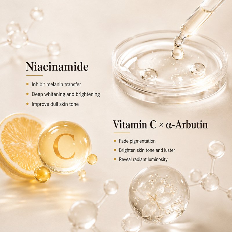 Niacinamide vitamin C and alpha arbutin skincare ingredients