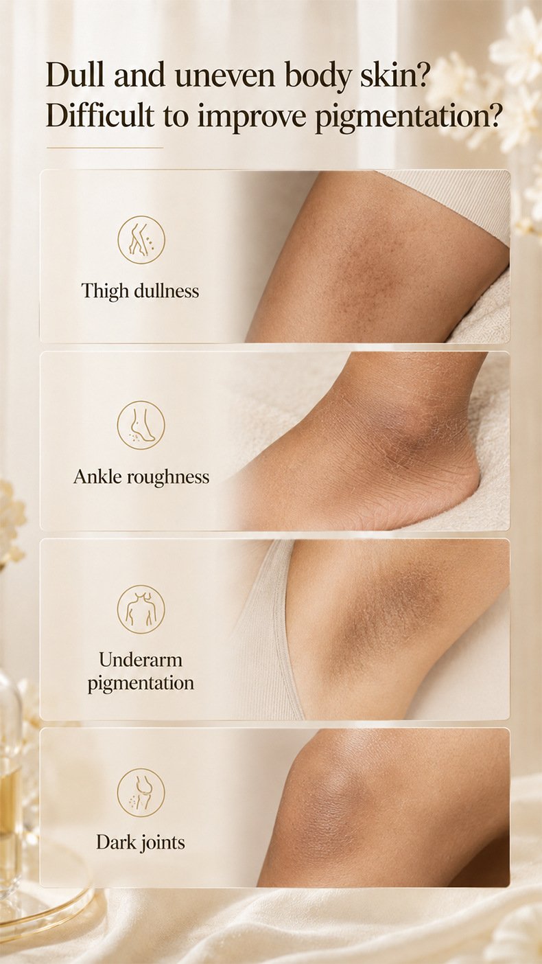 Common areas of dull and uneven-looking body skin