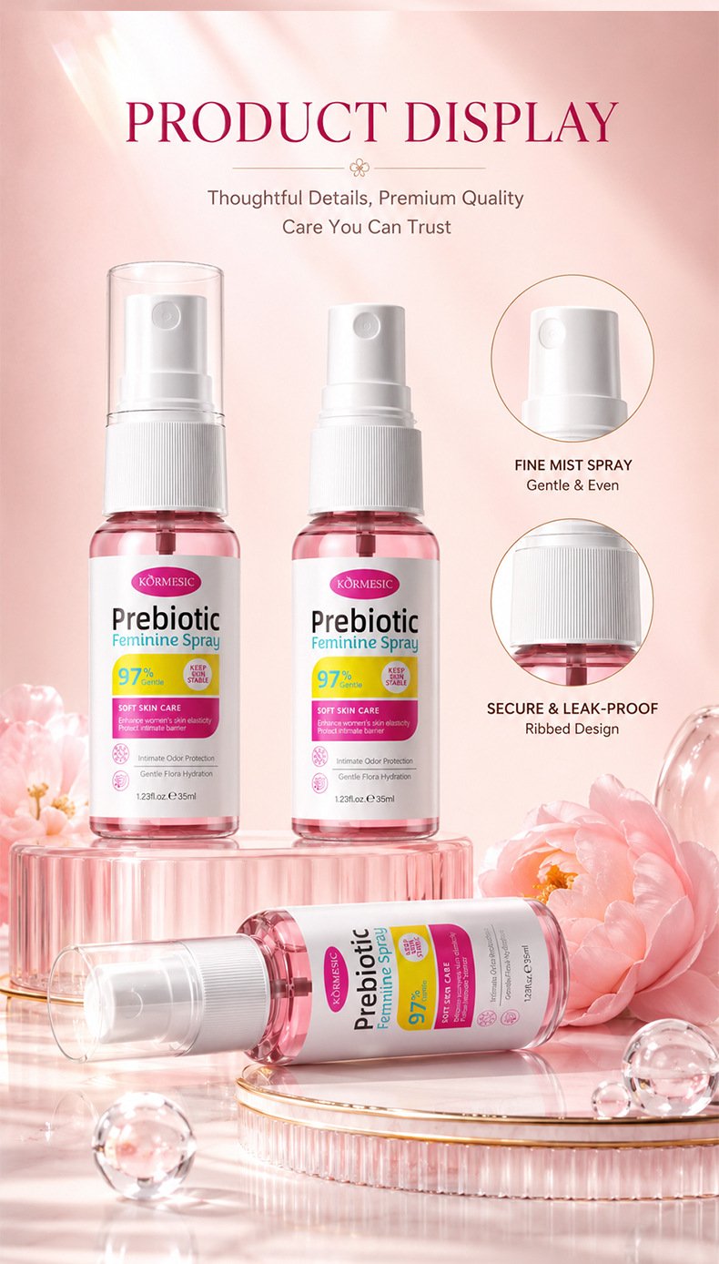KORMESIC Prebiotic Feminine Spray bottle and nozzle details