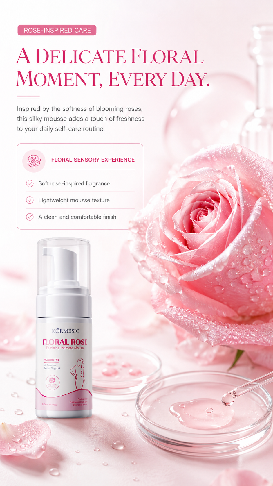 Floral Rose feminine intimate mousse rose-inspired care